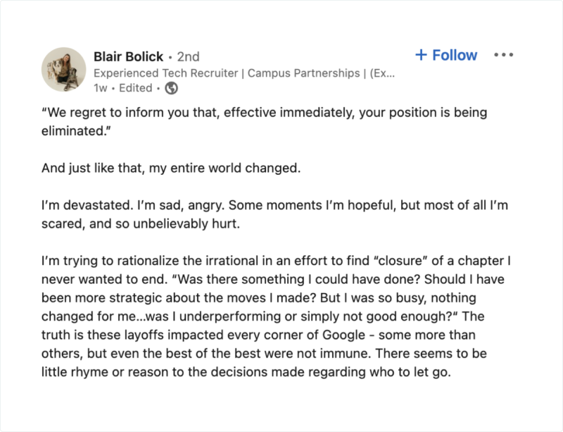 How tech layoffs are fueling the freelance boom - Worksuite blog - Blair's story